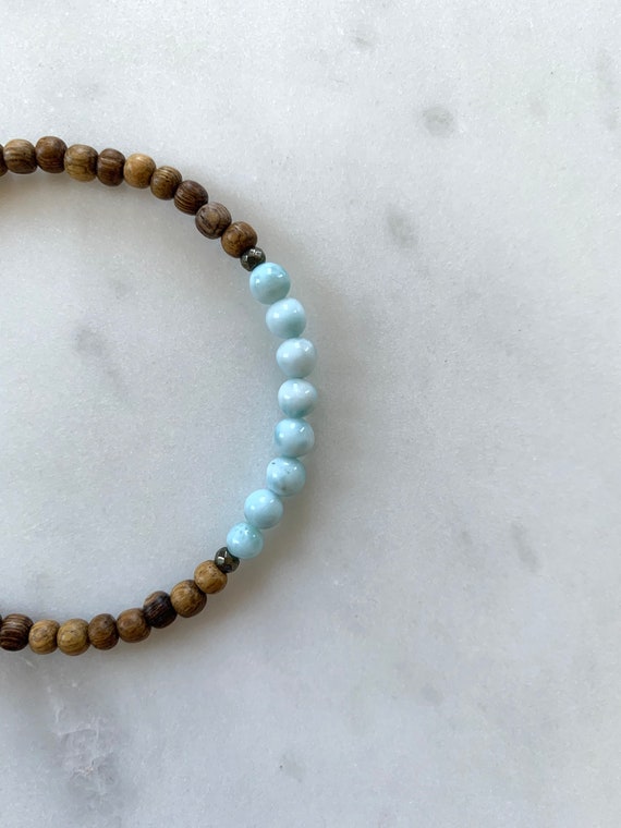 Itty Bitty Polished LARIMAR + Pyrite Healing Bracelet w/Robles Wood Beads// Statement Bracelet/ Healing Bracelet/Stacking Bracelet/ Calming