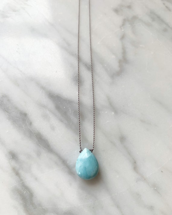 LARIMAR Gem Drop HEALING Necklace w/Polished Drop Bead on Sturdy Cord/ Layering Necklace/ Healing Necklace/ GODDESS Jewelry/ Larimar Jewelry