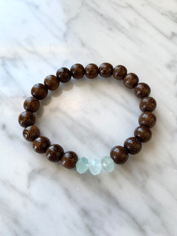 Beautiful Faceted Green FLUORITE Healing Beads w/Robles Wood/ Beaded Bracelet// Stacking Bracelet/ Statement Bracelet// Heart Chakra Healing