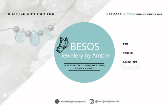 Besos Jewelry by Amber GIFT CARD// Digital Gift Certificate// Healing Jewelry// Holiday Gift Ideas// Custom Amount// Printable Gift Card