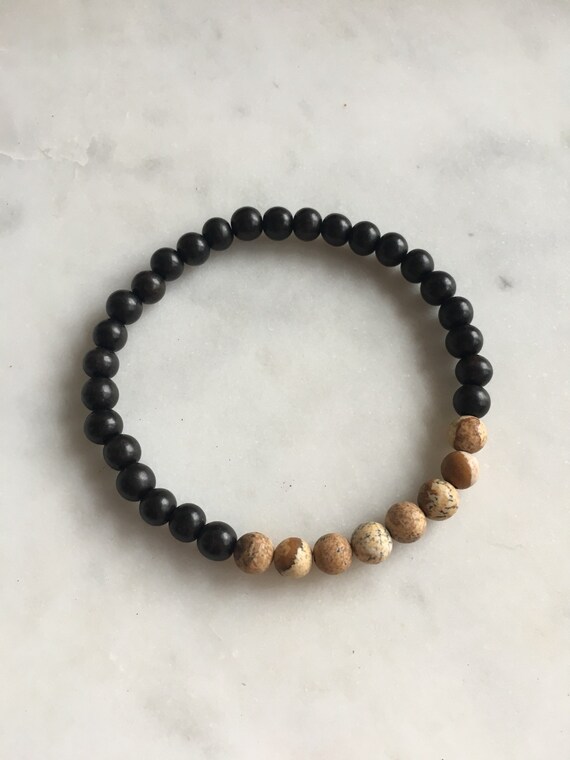 Polished LANDSCAPE Jasper Healing Beads w/ Tiger Ebony Wood Beaded Bracelet// B.J.B.A.// MEN'S BRACELET// Healing Bracelet// Unisex// Jasper