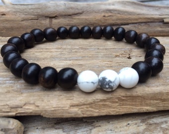 Tiger Ebbenhouten Kralen Armband met Gepolijste Mat Wit Howliet Healing Kralen// B.J.B.A.// HEREN ARMBAND// Healing Armband// Unisex