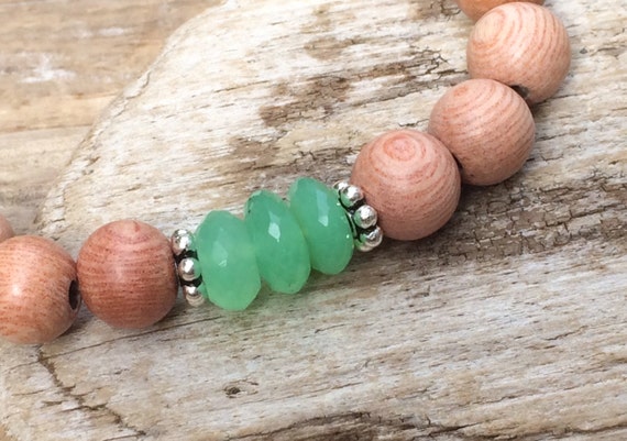 Rose Wood Beaded Bracelet with BEAUTIFUL Faceted Chrysoprase Healing Beads and Sterling Silver Beads// Statement Bracelet// Healing Bracelet