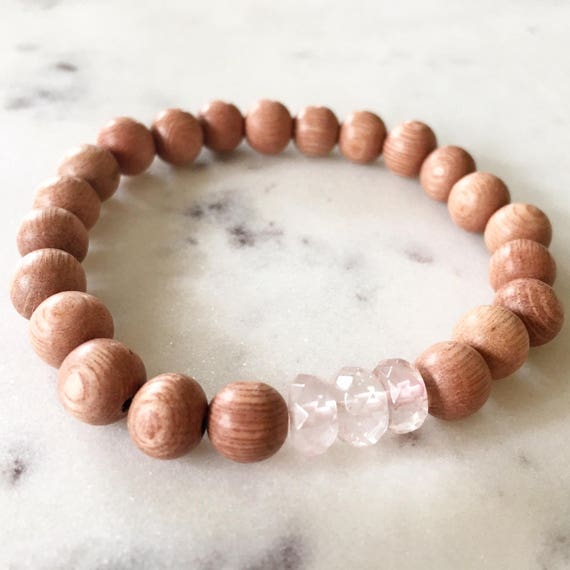 Rose Wood Beaded Bracelet with Faceted Beautiful ROSE QUARTZ Healing Beads// Statement Bracelet// Healing Bracelet// Stacking Bracelet/ LOVE