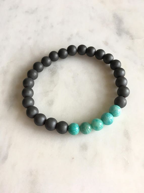 Polished AMAZONITE Healing Beads w/ Frosted Hematite Beaded Bracelet// B.J.B.A.// MEN'S BRACELET// Healing Bracelet// Unisex// Amazonite