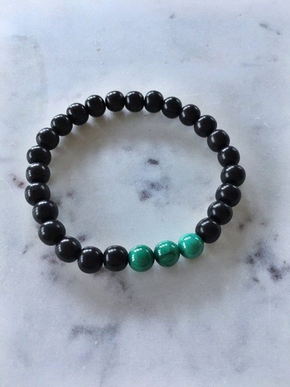 Hand Polished MALACHITE Healing Bracelet w/ Tiger Ebony Wood Beaded Bracelet// B.J.B.A.// MEN'S BRACELET/ Healing Bracelet// Unisex Bracelet