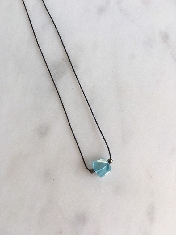 Apatite GEM DROP Healing NECKLACE w/ Geometric Apatite + Pyrite Beads on Silk Cord// Layering Necklace/ Healing Necklace/ Petite Necklace