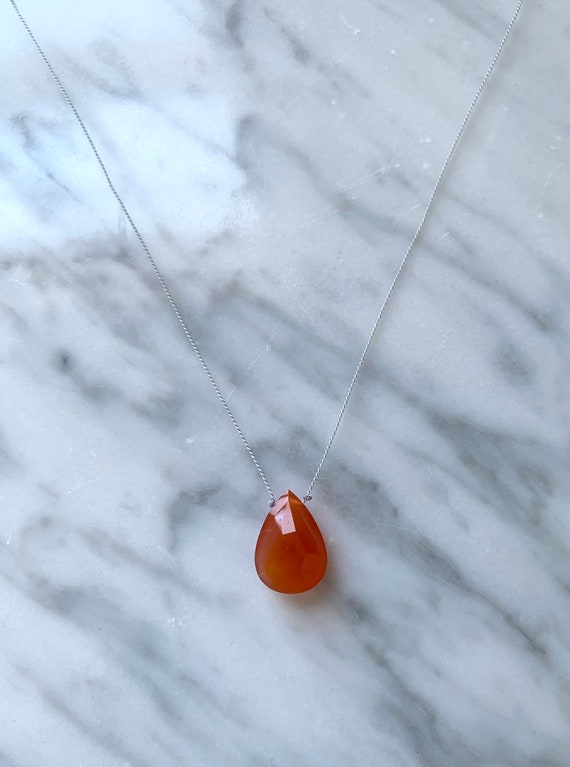 CARNELIAN Gem Drop Healing NECKLACE w/ Faceted Briolette Bead on Sturdy Cord w/ Sterling Clasp// Layering Necklace// HEALING Necklace