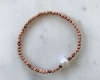 Itty Bitty Beautiful PEARL + PYRITE Healing Beads w/Rose Wood Beaded Bracelet/ Heilstein Armband/ Geburtsstein Schmuck/ Juni Geburtsstein/ Perle