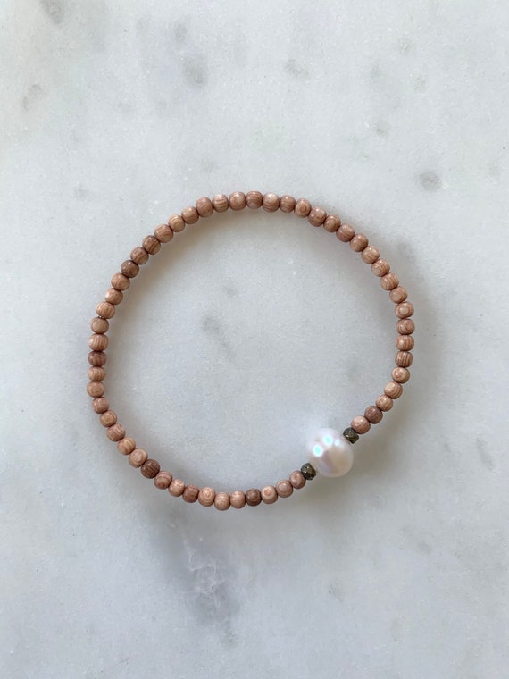 Itty Bitty Beautiful PEARL + PYRITE Healing Beads w/Rose Wood Beaded Bracelet// Healing Bracelet/ Birthstone Jewelry/ June Birthstone/ Pearl