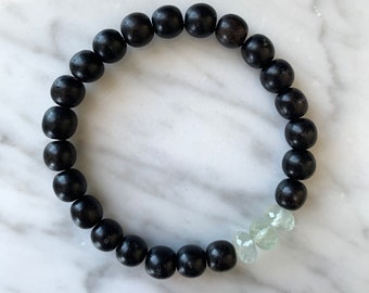 Beautiful Faceted PREHNITE Healing Beads w/Ebony Wood Beaded Bracelet// Healing Bracelet// Stacking Bracelet/ Quality Prehnite// Heart Stone