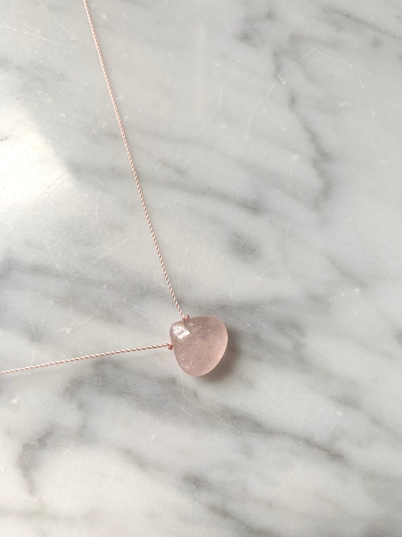 MORGANITE Gem Drop HEALING Necklace w/Drop Bead on Sturdy Cord// Layering Necklace// Delicate Jewelry// Morganite Necklace// Pink Beryl