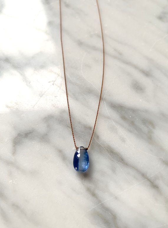 Stunning Blue KYANITE Gem Drop HEALING Necklace w/Polished Briolette Bead on Sturdy Cord// Layering Necklace/ Healing Necklace