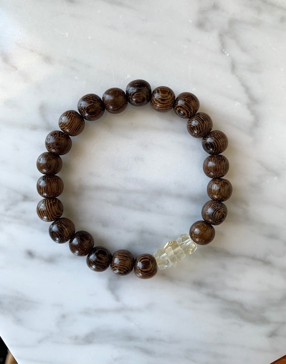 Beautiful Faceted CITRINE Healing Beads w/Robles Wood Beaded Bracelet// Healing Bracelet// Stacking Bracelet// NOVEMBER Birthstone// Clarity