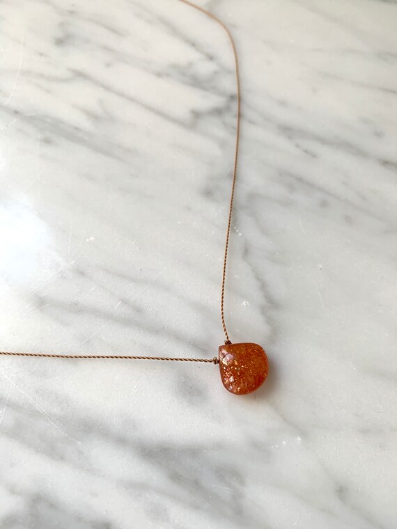 SUNSTONE Gem Drop HEALING Necklace w/Excellent Quality Drop Bead on Sturdy Cord w/Sterling Clasp// Layering Necklace// Healing Necklace