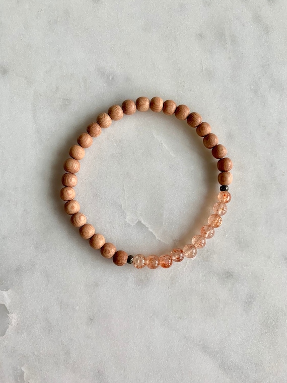 Excellent Quality SUNSTONE + PYRITE Healing Bracelet w/ 5mm Rose Wood Beads/ Statement Bracelet/ Healing Bracelet// Stacking Bracelet// Joy