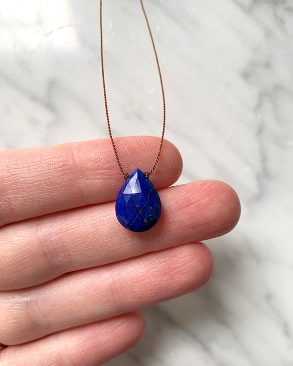 LAPIS LAZULI Gem Drop HEALING Necklace w/Faceted Briolette Bead on Sturdy Cord with Sterling Clasp// Layering Necklace// Healing Necklace