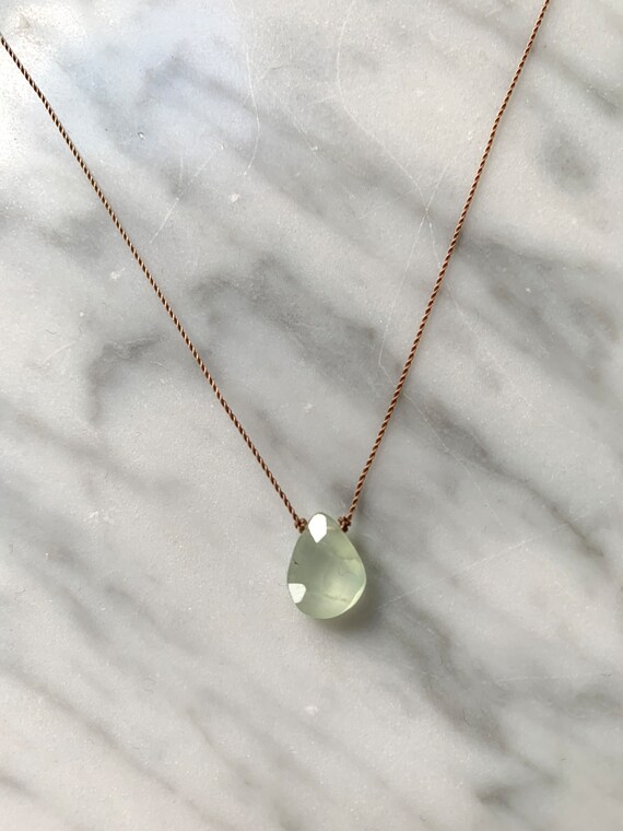 PREHNITE Gem Drop HEALING Necklace w/Faceted Briolette Bead on Sturdy Cord w/Sterling Clasp// Layering Necklace// Heart Chakra Necklace