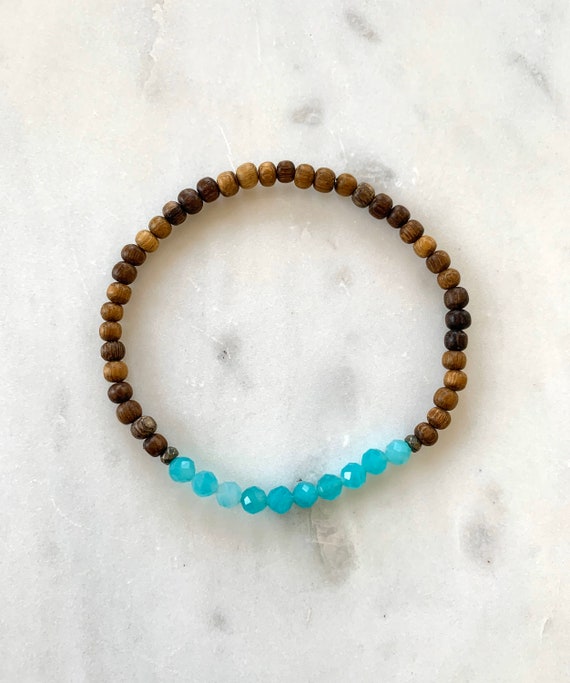 Itty Bitty Faceted AMAZONITE + Pyrite Healing Bracelet w/ Robles Wood Beads/ Statement Bracelet/ Healing Bracelet// Stress + ANXIETY Relief