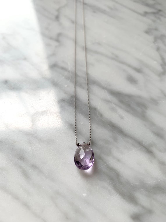 AMETHYST Gem Drop HEALING Necklace w/Faceted Briolette Bead on Sturdy Cord// Layering Necklace// Healing Necklace// FEBRUARY Birthstone