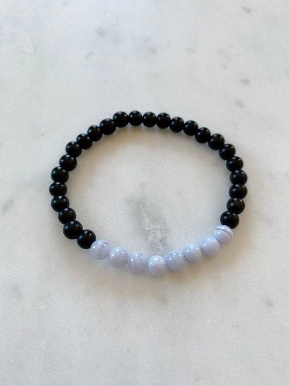 Polished Blue Lace AGATE Healing Bracelet w/Ebony Wood Beads/ B.J.B.A./ MEN'S BRACELETS/ Healing Bracelet/ Unisex Bracelet/ Diffuser Beads