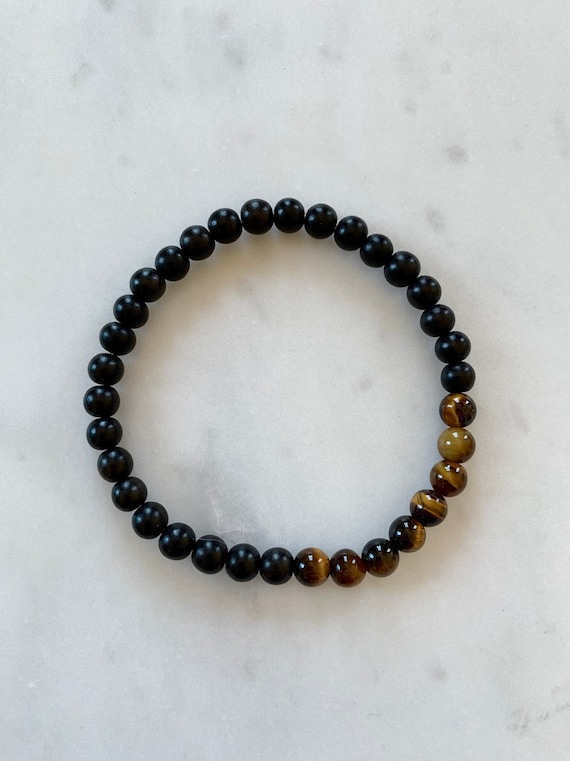 Polished TIGERS EYE Healing Bracelet w/Ebony Wood Beads/ B.J.B.A./ MEN'S Bracelets/ Healing Bracelet/ Unisex Bracelet/ Diffuser Beads