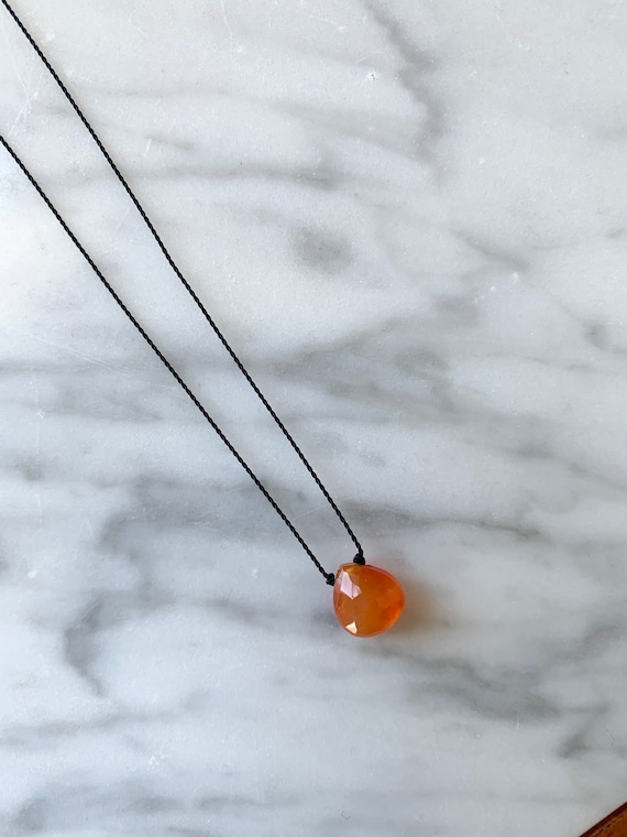 CARNELIAN Gem Drop Healing NECKLACE w/ Faceted Briolette Bead on Sturdy Cord w/ Sterling Clasp// Layering Necklace// HEALING Necklace