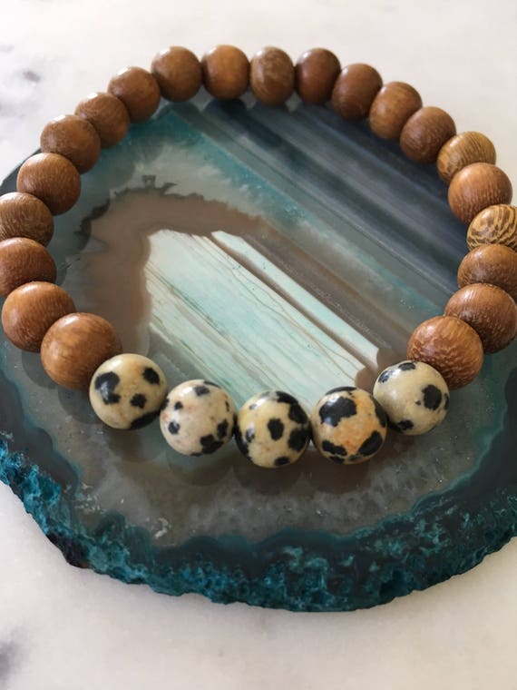 Polished DALMATIAN Jasper Healing Beads with Robles Wood Beaded Bracelet// B.J.B.A.// MEN'S BRACELET// Healing Bracelet// Unisex// Jasper