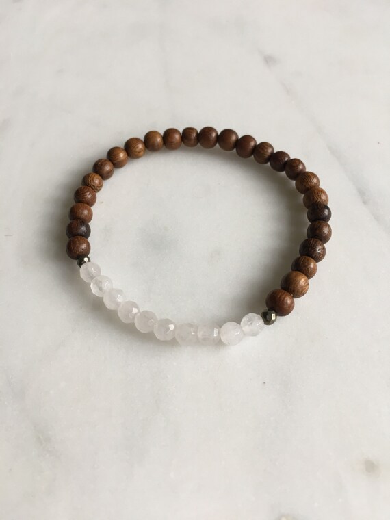 Itty Bitty Faceted ROSE QUARTZ + Pyrite Healing Bracelet w/ 4mm Robles Wood Beads/ Statement Bracelet/ Healing Bracelet// Stacking Bracelet