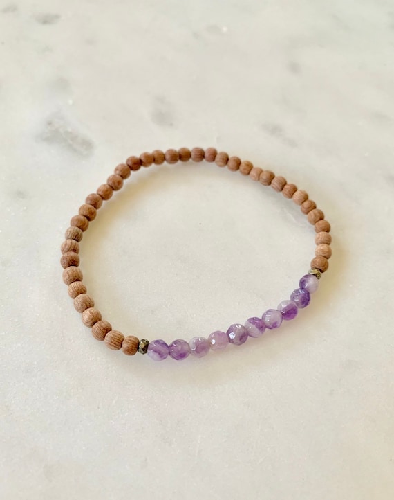 Itty Bitty Faceted AMETHYST + Pyrite Healing Bracelet w/ 4mm Rose Wood Beads// Statement Bracelet// Healing Bracelet// February Birthstone