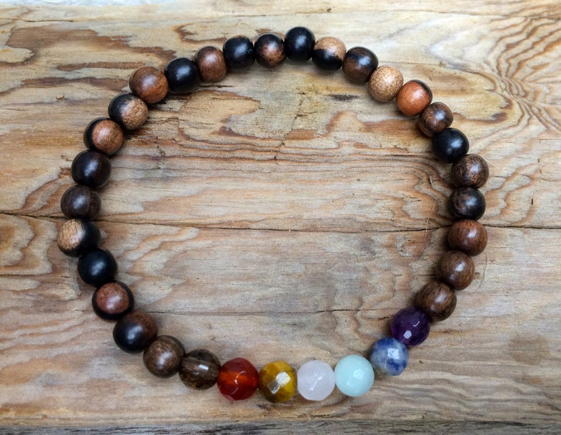 Tiger Ebony Wood Beaded Chakra Bracelet with Genuine Faceted Healing Crystal Beads// Healing Bracelet// Stacking Bracelet// Unisex Bracelet image 2