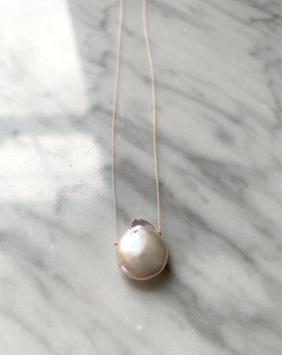 Beautiful Natural PEARL Gem Drop HEALING Necklace on Nylon Cord wSterling Clasp/ Layering Necklace/ Healing Necklace/ JUNE Birthstone/ Pearl