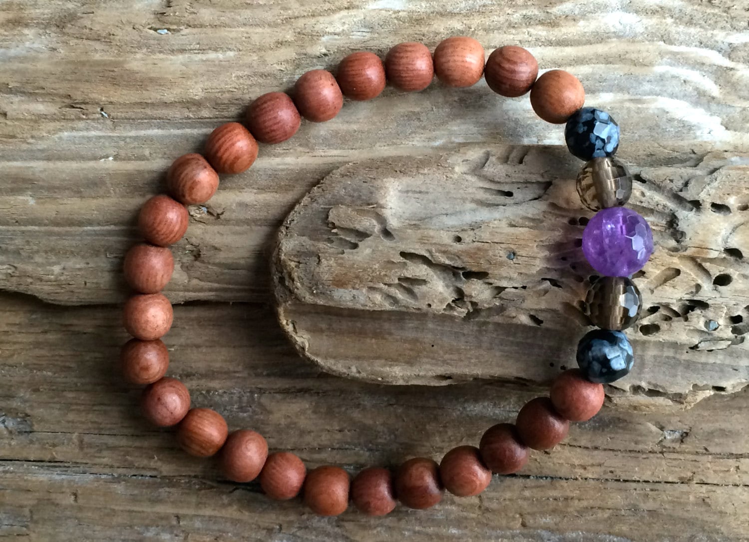 PROTECTION Positive Mantra Bracelet Wooden Bracelet with a Mix of