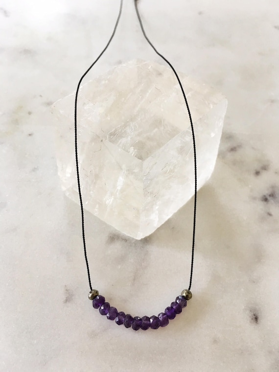 AMETHYST + Pyrite Gem Drop HEALING Necklace w/Faceted Beads on Sturdy Cord/ Layering Necklace/ Healing Necklace/ FEBRUARY Birthstone