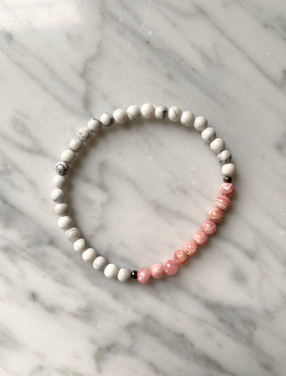 Itty Bitty Polished RHODOCHROSITE + Pyrite Healing Bracelet w/Matte White HOWLITE Healing Beads/ Statement Bracelet/ Healing Bracelet// Love