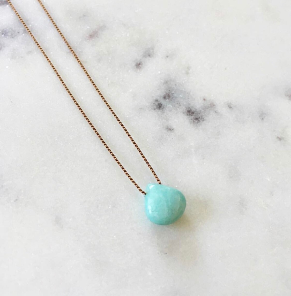 Amazonite GEM DROP Healing NECKLACE with Polished Briolette Bead on Silk Cord// Layering 