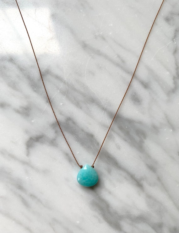 AMAZONITE Gem Drop HEALING Necklace w/Polished Drop Bead on Sturdy Cord// Layering Necklace// Healing Necklace// Heart Chakra Jewelry
