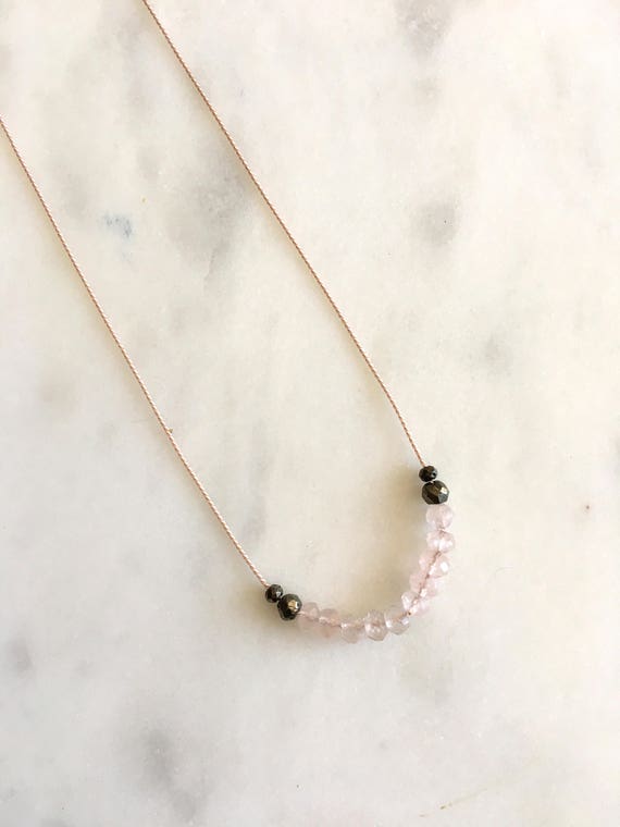 ROSE QUARTZ + Pyrite Gem Drop HEALING Necklace w/Faceted Gemstone Beads on Sturdy Cord w/Sterling Clasp/ Layering Necklace/ Healing Necklace