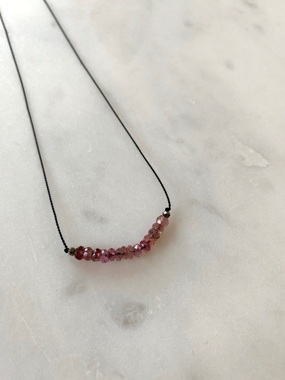 Pink TOURMALINE + Pyrite GEM Drop Healing NECKLACE w/Faceted Beads on Silk Cord/ Layering/Healing Necklace/ October Birthstone/ Heart Chakra