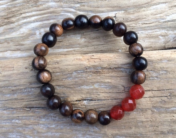 Faceted CARNELIAN Healing Beads w/Tiger Ebony Wood Beaded Bracelet// Healing Bracelet// Stacking Bracelet// Confidence// Transformation