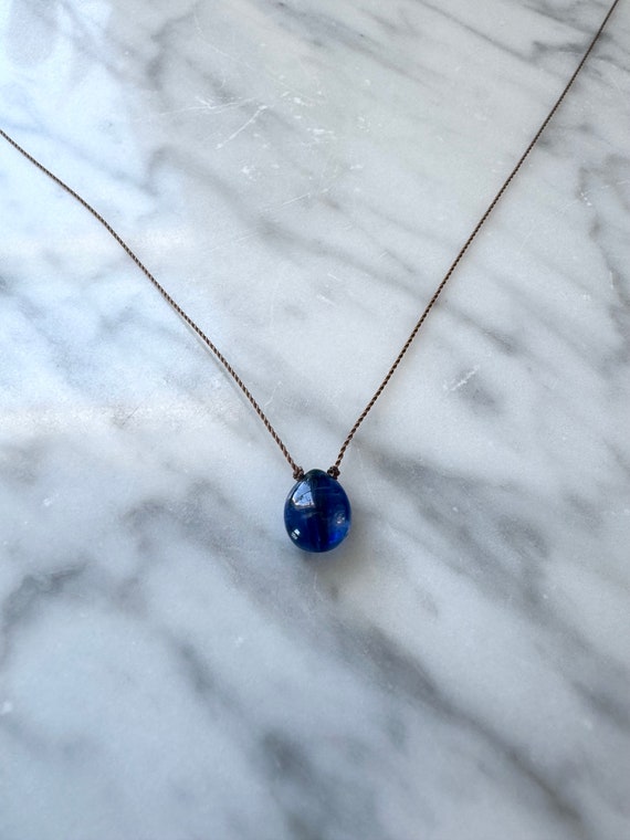 Stunning Blue KYANITE Gem Drop HEALING Necklace w/Polished Briolette Bead on Sturdy Cord// Layering Necklace/ Healing Necklace