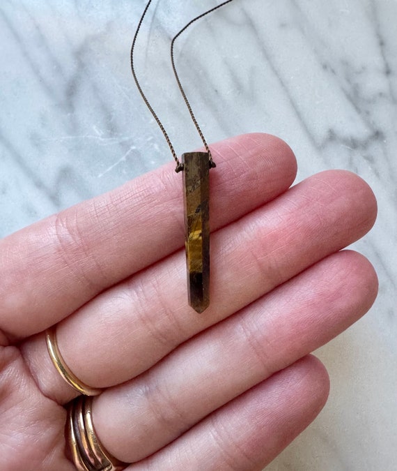 TIGERS EYE Point Gem Drop Healing NECKLACE with Cut Point Bead on Sturdy Cord w/Sterling Clasp// Layering Necklace// Healing Necklace