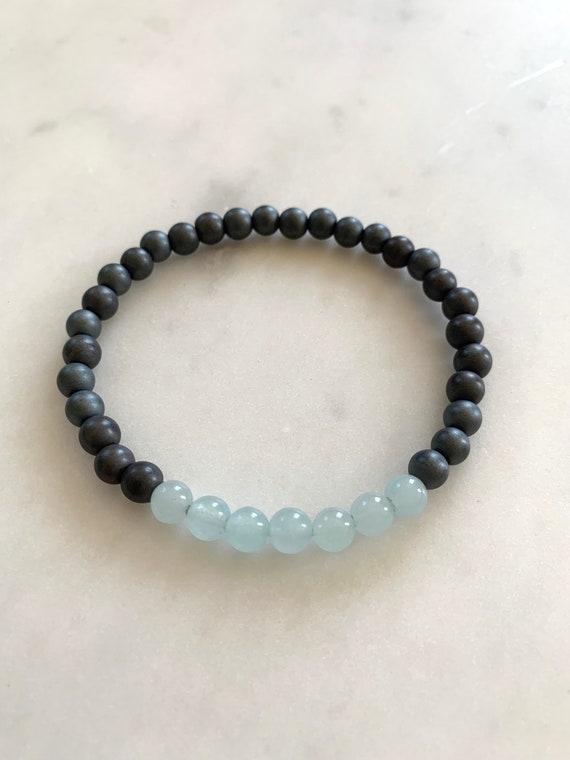 Frosted Hematite Beaded Bracelet w/ Polished AMAZONITE Healing Beads// Stacking Bracelet// Statement Bracelet// Healing Bracelet// Calming