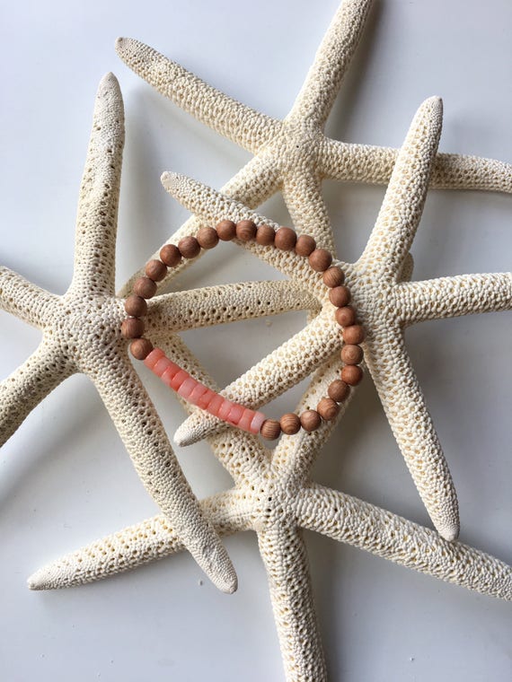 Genuine PINK CORAL Healing Bead with Rose Wood// Beaded Bracelets// Stacking Bracelet// Nautical Bracelet// Statement Bracelet// Coral