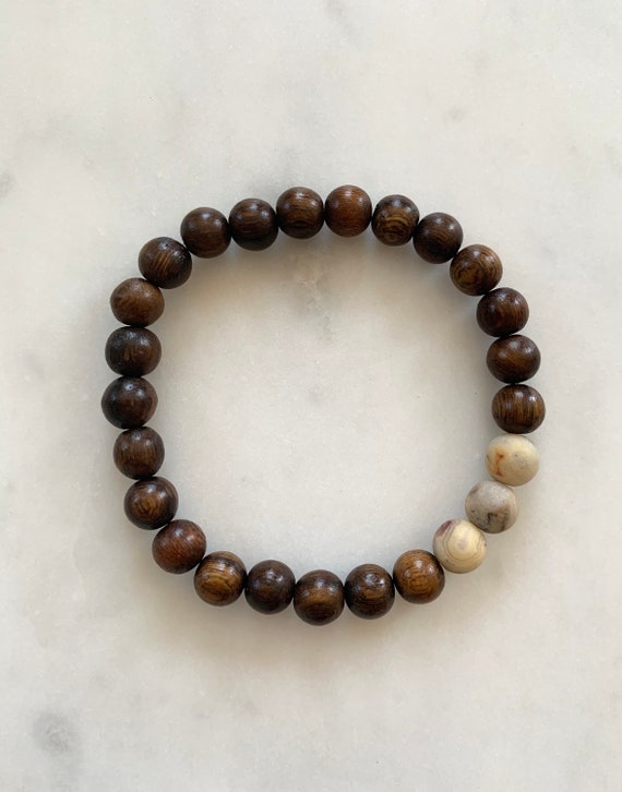 Matte Crazy Lace AGATE Healing Beads w/Robles Wood Beaded Bracelet// B.J.B.A./MEN'S BRACELET// Healing Bracelet/ Unisex// Grounding Jewelry