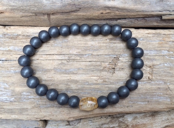 Frosted Hematite Beaded Bracelet with Faceted Citrine Healing Bead// B.J.B.A.// MEN'S BRACELET// Healing Bracelet// Unisex Bracelet