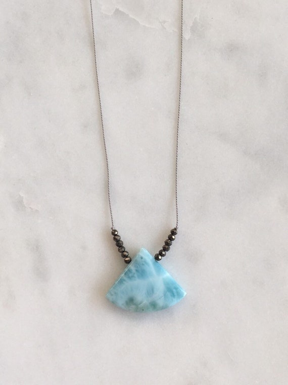 LARIMAR + Pyrite Gem Drop HEALING Necklace w/Polished Drop Bead on Sturdy Cord// Layering Necklace// Healing Necklace// Goddess Jewelry