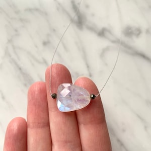RAINBOW MOONSTONE + Pyrite Gem Drop Healing Necklace on Sturdy Cord// Layering Necklace/ Healing Necklace// JUNE Birthstone