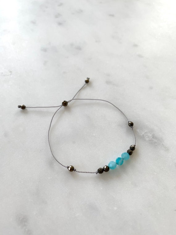 GODDESS Collection> AMAZONITE + Pyrite Healing Beads// Faceted Gemstones// Minimalism// Adjustable Nylon Bracelet// Layering// Pop of Color