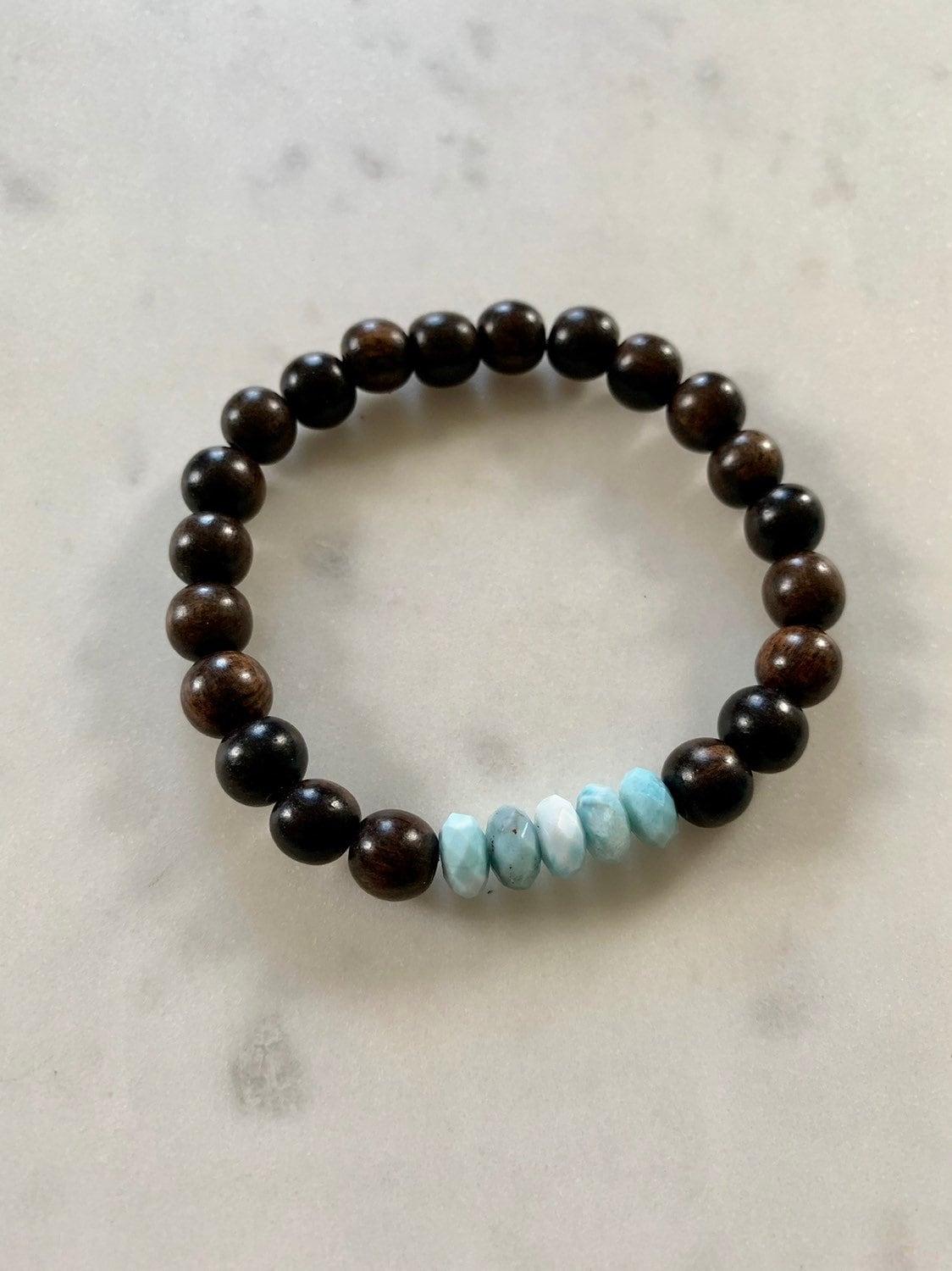 Faceted LARIMAR Healing Beaded Bracelet with Tiger Ebony Wood | Etsy